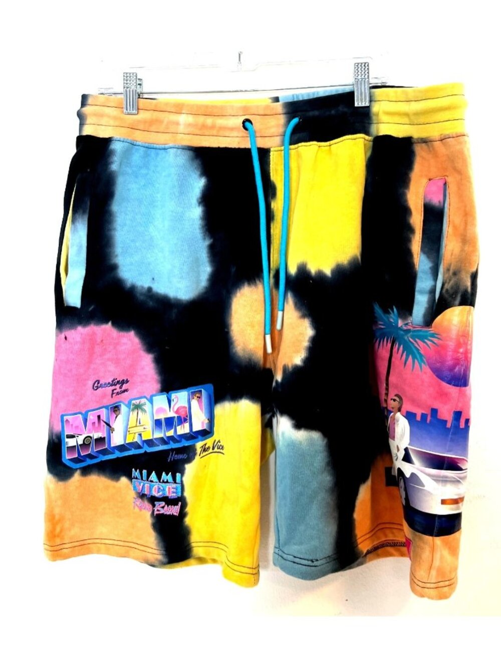 Reason Tie Dye Men's Miami Vice Elastic Waist Pockets Sweat Shorts Size 2X NEW